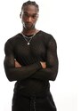 ASOS DESIGN - T-shirt a maniche lunghe in rete aderente nera-Nero