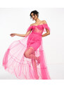 Esclusiva Lace & Beads - Vestito lungo a corsetto rosa in tulle