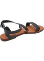 Malu Shoes Sandalo basso nero tre fasce in morbida pelle cinturino alla caviglia fibbia fondo antiscivolo comoda estate