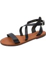 Malu Shoes Sandalo basso nero tre fasce in morbida pelle cinturino alla caviglia fibbia fondo antiscivolo comoda estate