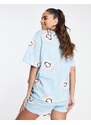 ASOS Maternity ASOS DESIGN Maternity - Pigiama natalizio blu con pinguini con t-shirt oversize e pantaloncini