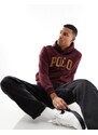 Polo Ralph Lauren - Felpa con cappuccio in pile bordeaux con logo stile college-Rosso