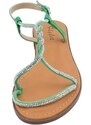 Malu Shoes Sandalo gioiello basso donna verde raso terra treccia centrale brillantini chiusura caviglia regolabile antiscivolo
