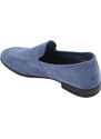 Malu Shoes Scarpe college uomo inglese mocassino blu vera pelle scamosciato fondo in cuoio con antiscivolo cuciture a vista
