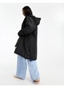 Pull&Bear - Cappotto trapuntato taglio lungo con cappuccio nero