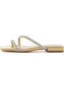 Menbur sandali bassi Cepheus oro con fascette plexi e micro strass