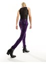 ASOS DESIGN - Pantaloni da abito super skinny in velluto viola con paillettes-Nero