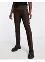 Topman - Pantaloni da abito skinny in misto lana marroni-Marrone