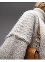 Topshop - Maglione con collo alto in maglia soffice color avena-Neutro