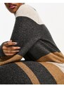 JDY - Vestito maglia lungo a righe antracite e beige con maniche a sbuffo-Multicolore