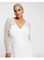 ASOS Curve ASOS DESIGN Curve - Holly - Vestito da sposa ricamato con scollo a V color avorio-Bianco