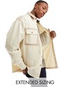 ASOS DESIGN - Camicia squadrata in twill écru con tasche a stati tono su tono-Bianco