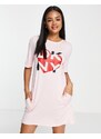 DKNY - T-shirt da notte color cipria con logo-Rosa