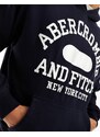 Abercrombie & Fitch - Felpa blu navy con cappuccio e logo oversize stile college