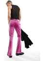 ASOS DESIGN - Pantaloni eleganti a zampa in velluto rosa
