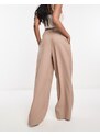 ASOS DESIGN - Pantaloni color talpa a vita alta con pieghe e cuciture-Neutro