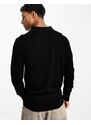 Calvin Klein - Maglione stile polo nero in lana merino