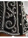 ASOS Curve Esclusiva ASOS DESIGN Curve - Vestito corto strutturato decorato con perle e con bottoni, colore nero