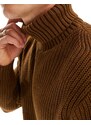 Pull&Bear - Dolcevita marrone in maglia lavorata a trecce