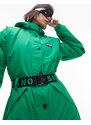 Topshop - Tuta da sci con cappuccio e cintura verde-Giallo