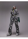 Topshop - Sno - Tuta da sci zebrata con cappuccio e cintura-Multicolore