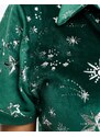 Chelsea Peers - Pigiama natalizio in velluto verde bosco con stampa argento laminata composto da top con rever e pantaloncini