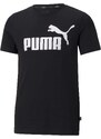 T-shirt nera da bambino con logo bianco sul petto Puma Essentials