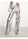 Mango - Jeans dritti argento metallizzato