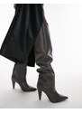 Topshop - Tabitha - Stivali al ginocchio premium in pelle grigi con tacco a cono-Grigio