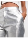 ASOS DESIGN - Pantaloni dritti in pelle sintetica colore metallizzato-Argento