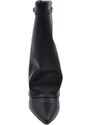 Malu Shoes Tronchetto stivaletto donna a punta zeppa interna 10 cm modello shark in pelle nera con risvolto e gancio argento