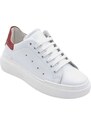 Malu Shoes Sneakers uomo bianco in vera pelle con riporto rosso fondo alto 4 cm anatomico moda street made in italy