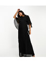 TFNC Maternity - Vestito lungo a pieghe nero con dettaglio stile mantella