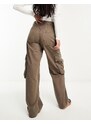 Pull&Bear - Pantaloni cargo marrone slavato a fondo ampio