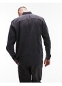 Topman - Camicia a maniche lunghe regular fit in modal nera-Nero