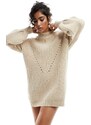 Miss Selfridge - Vestito corto extra largo in maglia spessa color avena-Bianco