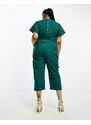 Closet London Plus - Tuta jumpsuit stile kimono allacciata in vita smeraldo-Verde