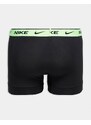 Nike - Everyday - Confezione da 3 paia di boxer aderenti in cotone elasticizzato neri con elastico grigio/verde fluo/blu-Nero