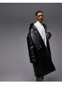 Topman - Fashion - Cappotto taglio lungo nero in montone sintetico