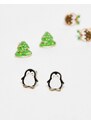 ASOS DESIGN - Confezione da 3 paia di orecchini natalizi smaltati-Multicolore