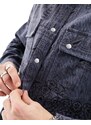 ASOS DESIGN - Camicia giacca in twill rigido con stampa cachemire-Blu navy
