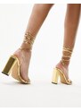 Topshop - Fifi - Sandali con tacco allacciati alla caviglia oro