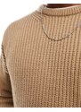 New Look - Maglione girocollo cammello in maglia a coste inglesi-Neutro