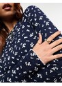 ASOS DESIGN - Top serafino del pigiama a maniche lunghe mix & match blu navy con stampa a fiorellini e bordi a festoncino