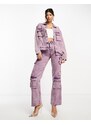 Kyo The Brand - Giacca di jeans a fondo ampio lilla metallizzata con tasche in coordinato-Viola