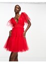 Lace & Beads Lace and Beads - Vestito corto in tulle rosso con volant