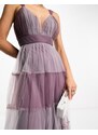 Lace & Beads - Vestito lungo in tulle bicolore viola