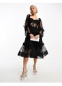 Lace & Beads - Vestito midi in tulle nero con dettaglio stile corsetto