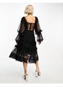 Lace & Beads - Vestito midi in tulle nero con dettaglio stile corsetto