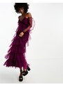 Lace & Beads - Vestito lungo in tulle a balze color gelso-Viola